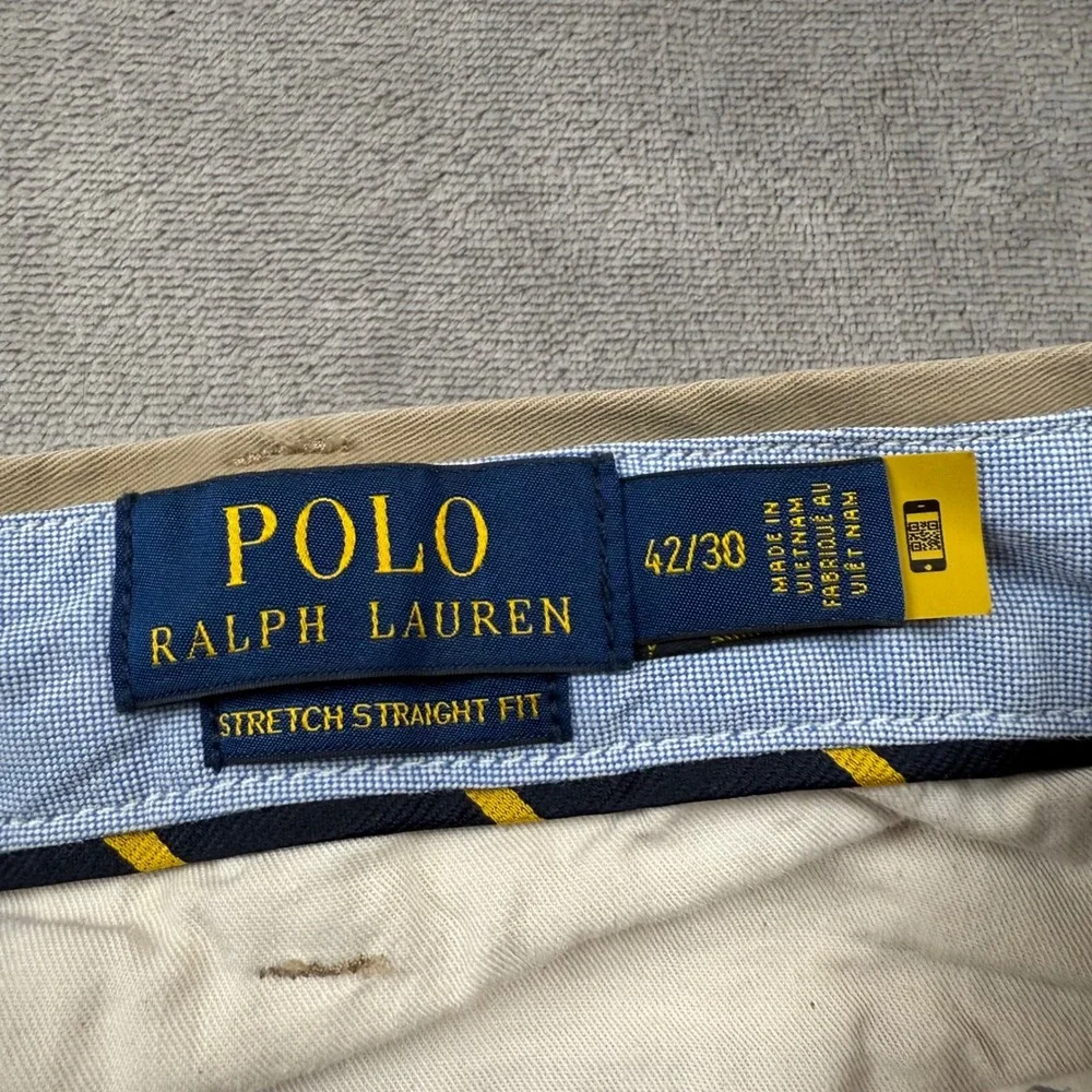 Polo Ralph Lauren Mens Stretch Straight Fit Chino Pants Beige 42x30‎